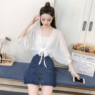 Balloon-sleeve Tie-front Blouse