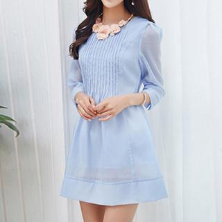 3/4-sleeve Pintuck Dress
