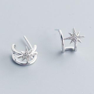 925 Sterling Silver Rhinestone Star Earring 1 Pair - S925 Sterling Silver - Silver - One Size