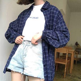 Side Slit Plaid Shirt