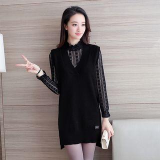 Set: Knit Dress + Lace Blouse