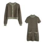Mock-neck Knit Mini A-line Dress / Cardigan