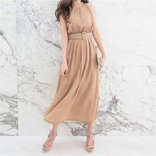 Halter Chiffon Maxi Dress With Belt