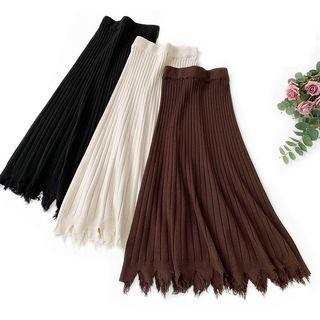 Fray Hem Ribbed Knit Skirt