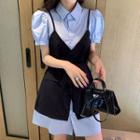 Mock Two-piece Short-sleeve Mini Collared Dress