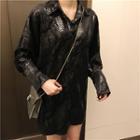 Long-sleeve Velvet Long Shirt Black - One Size