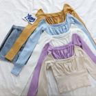 Plain Square-neck Off-shoulder Long-sleeve Knit Top