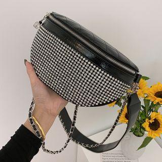 Chain Rhinestone Crossbody Bag Diamond - Black - One Size