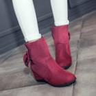 Bow Hidden Wedge Faux Suede Short Boots