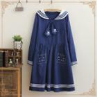 Cat Embroidered Long-sleeve Dress