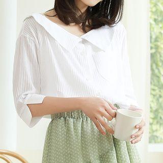 V-neck Elbow-sleeve T-shirt White - One Size