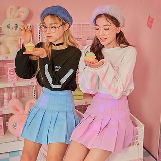 Pink Cafe Lettering Mini Pleat Skirt