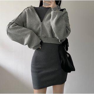 Long-sleeve Mini Sheath Dress / Zip-up Hoodie
