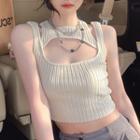Cut-out Knit Tank Top Off-white - One Size