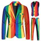 Rainbow Striped One-button Blazer / Button Vest / Dress Pants / Set