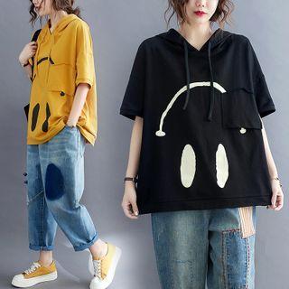 Elbow-sleeve Smiley Face Hoodie