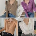 Long-sleeve Plain Slim-fit Cardigan