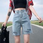 High-waist Distressed Denim Straight Leg Shorts