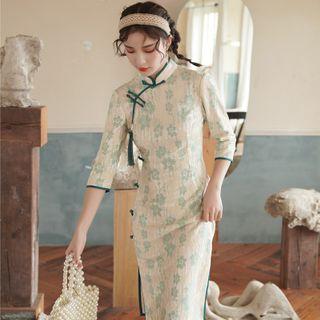 3/4-sleeve Floral Lace Qipao Dress