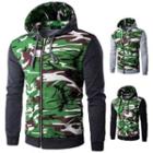 Camouflage Panel Hooded Zip Jacket