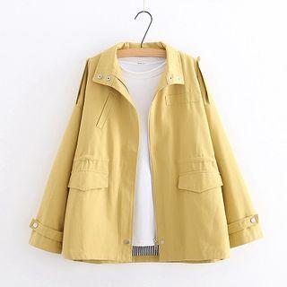 Plain Zipper Cargo Long-sleeve Jacket