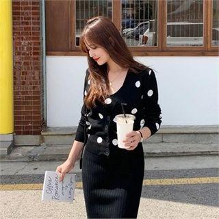 Set: V-neck Dotted Cardigan + Sleeveless Top