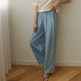 Tie-waist Textured Wide-leg Jeans