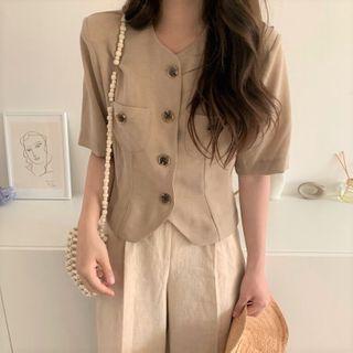Short-sleeve Blazer Khaki - One Size