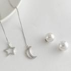 Moon & Star Faux Pearl Dangle Earring 1 Pair - S925 Silver Stud - Silver - One Size
