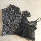 Set: Floral Long-sleeve Blouse + Lace Camisole Top As Figure - One Size
