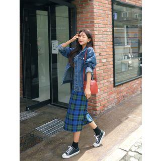 Slit-side Long Tartan-plaid Skirt