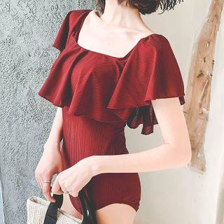 Short-sleeve Ruffle Trim Swimsuit