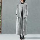Set:3/4-sleeve Plaid Buttoned Jacket + Cropped Wide-leg Pants Gray - One Size