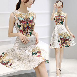 Butterfly Print Sleeveless A-line Dress