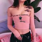 Rose Embroidered Off-shoulder Long-sleeve Crop Top