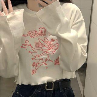 Cartoon Embroidered Cropped T-shirt