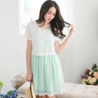 Lace Panel Short-sleeve Chiffon Dress