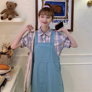 Short-sleeve Plaid Shirt / Midi A-line Jumper Dress