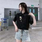 Short-sleeve Rose Print Shirt / Mini Pleated Skirt / Set