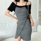 Cold-shoulder Mock Two-piece Mini Bodycon Dress Gray - One Size
