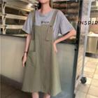 Printed Short-sleeve T-shirt / Pocket Detail Jumper Dress