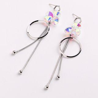 Rhinestone Hoop Fringed Earring 1 Pair - Stud Earrings - Silver - One Size