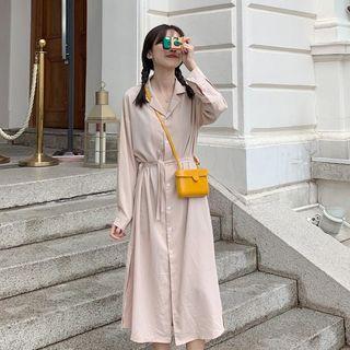 Long-sleeve Plain Split-hem Dress