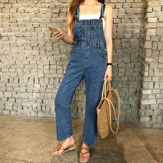 Pocket-front Washed Overall Jeans Blue - One Size
