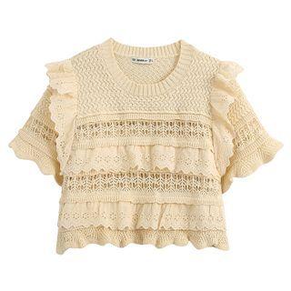 Short-sleeve Ruffled Knit Crop Top