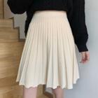 Pleated Knit Mini A-line Skirt