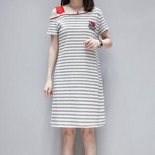 Striped Short-sleeve Asymmetrical T-shirt Dress