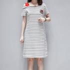 Striped Short-sleeve Asymmetrical T-shirt Dress