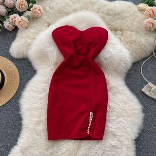 Off-shoulder Pencil Slit Dress