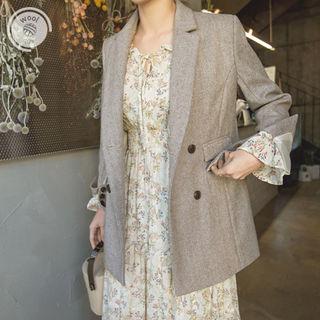Double-breasted Wool Blend Herringbone Blazer